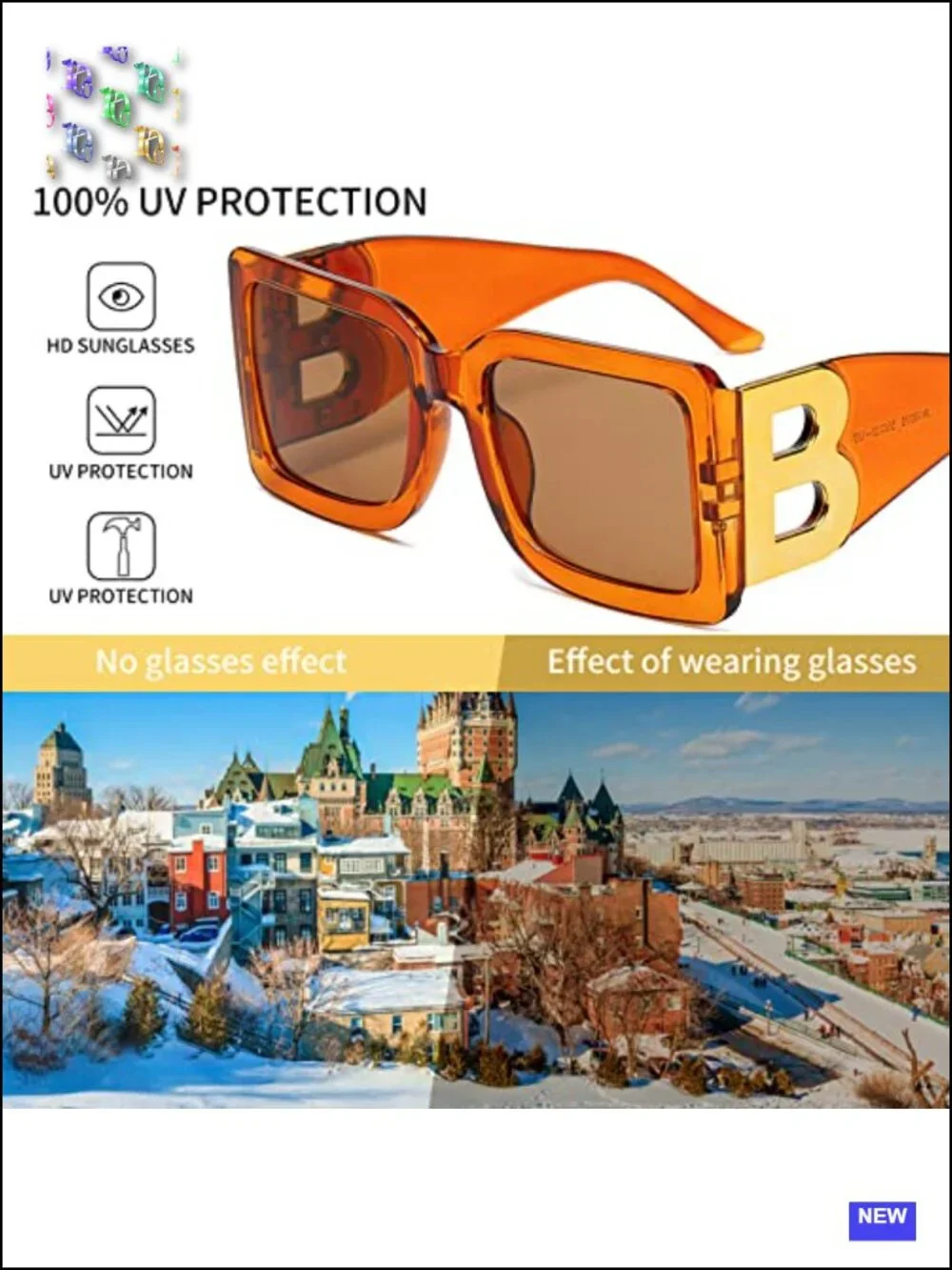 3 Pairs Oversized Square Sunglasses Trendy Thick Frame UV400